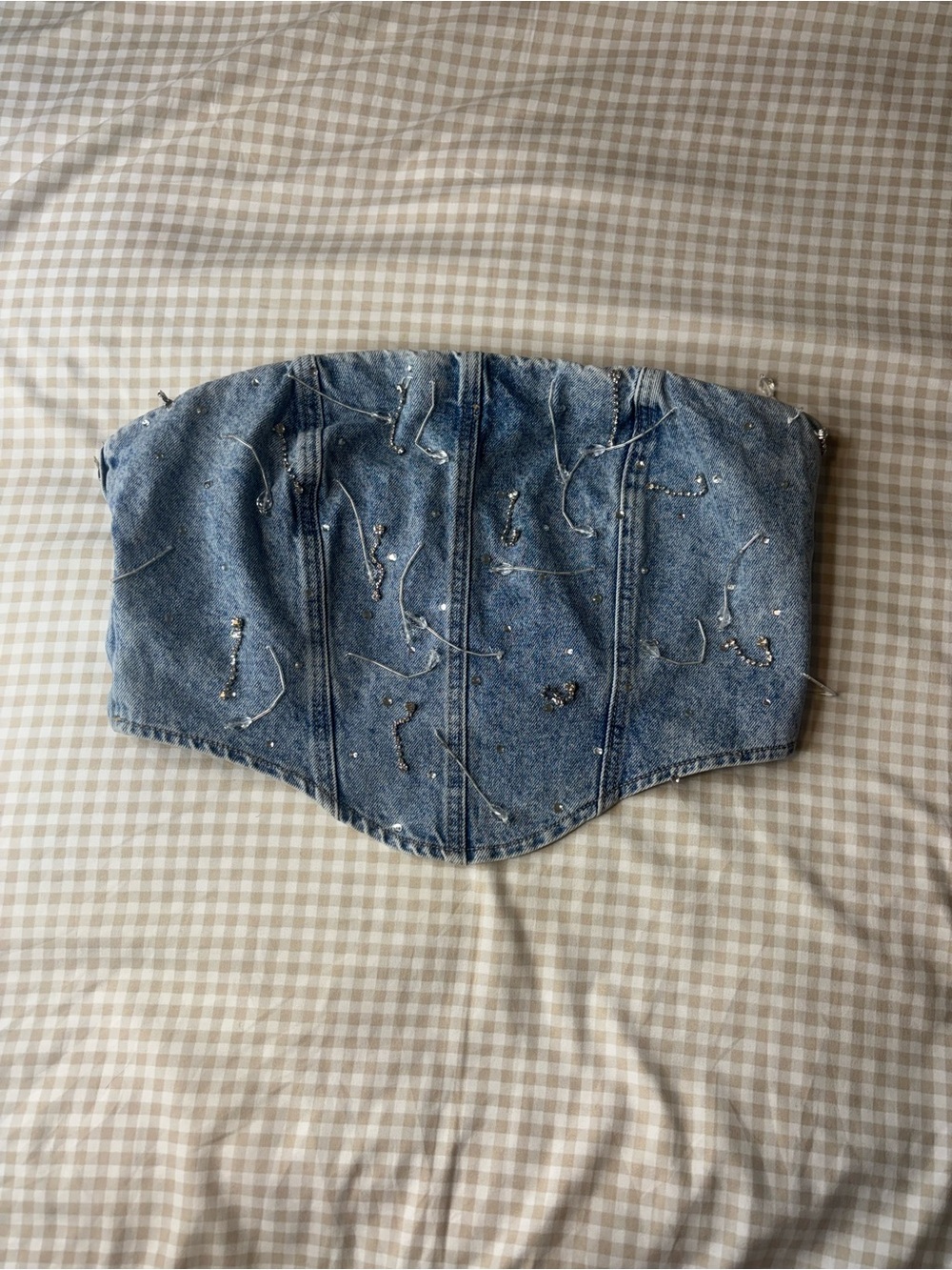 Forever 21 Rhinestone Denim Tube Top